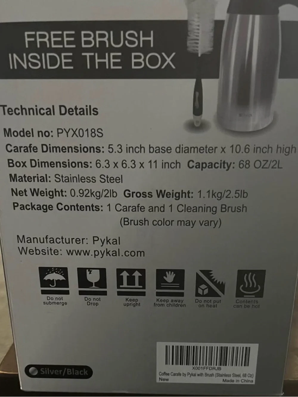 PYKAL Stainless Steel Thermal Carafe - Silver